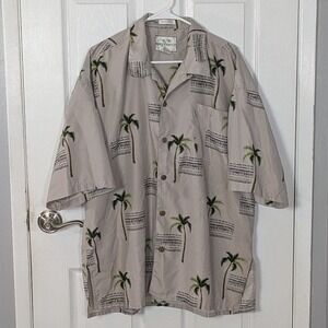 Vintage Hawaiian Microfiber Sunset Breeze Palm‎ Tree Print Button Up Shirt XL